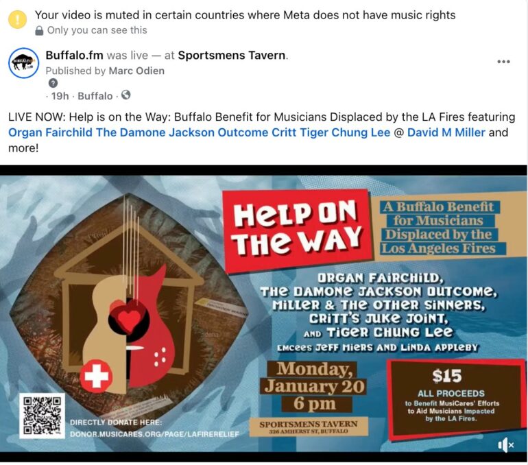 Unfortunately, Facebook muted parts of last night's show (Critt's set) during the live stream.
The entire event will be reposted on our website and YouTube channel.
Also, we know that Meta is false flagging our domain and posts, including those from Buffalo . FM as spam which is preventing us from posting to Instagram, Threads and ocassionally Facebook.
We are STILL working with Meta support on the issue and hope to resolve it soon.